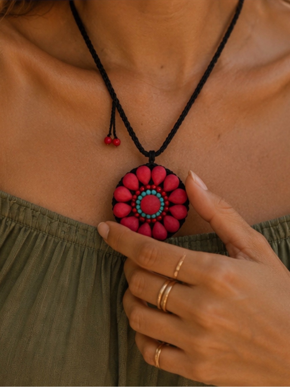 Red Flower Necklace 🌺 Statement Piece Handmade